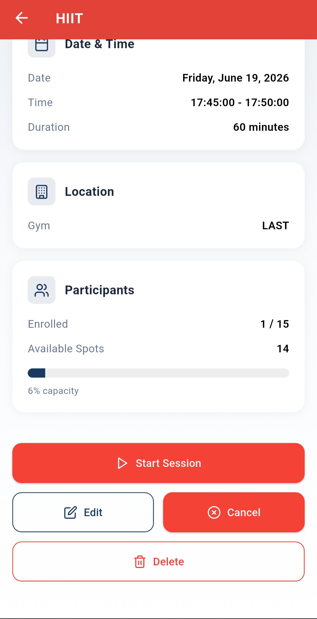 Trainer app — schedule