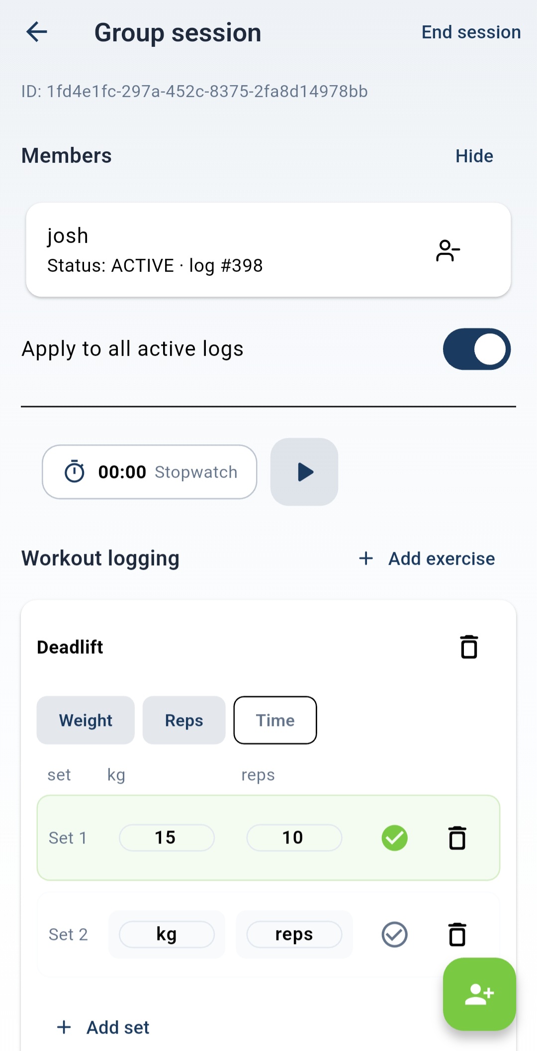 Trainer app — session