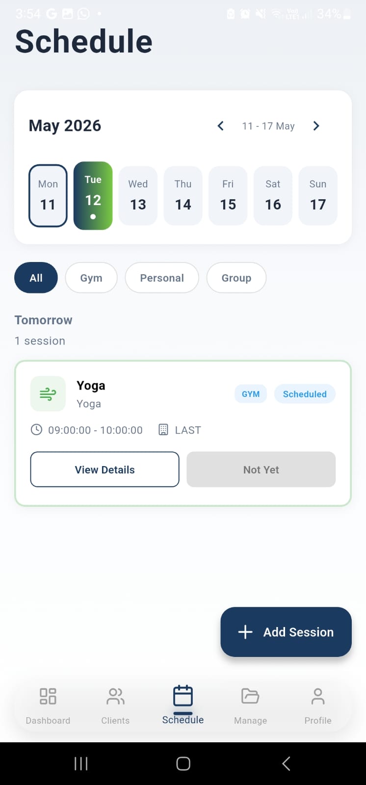 Trainer app — schedule